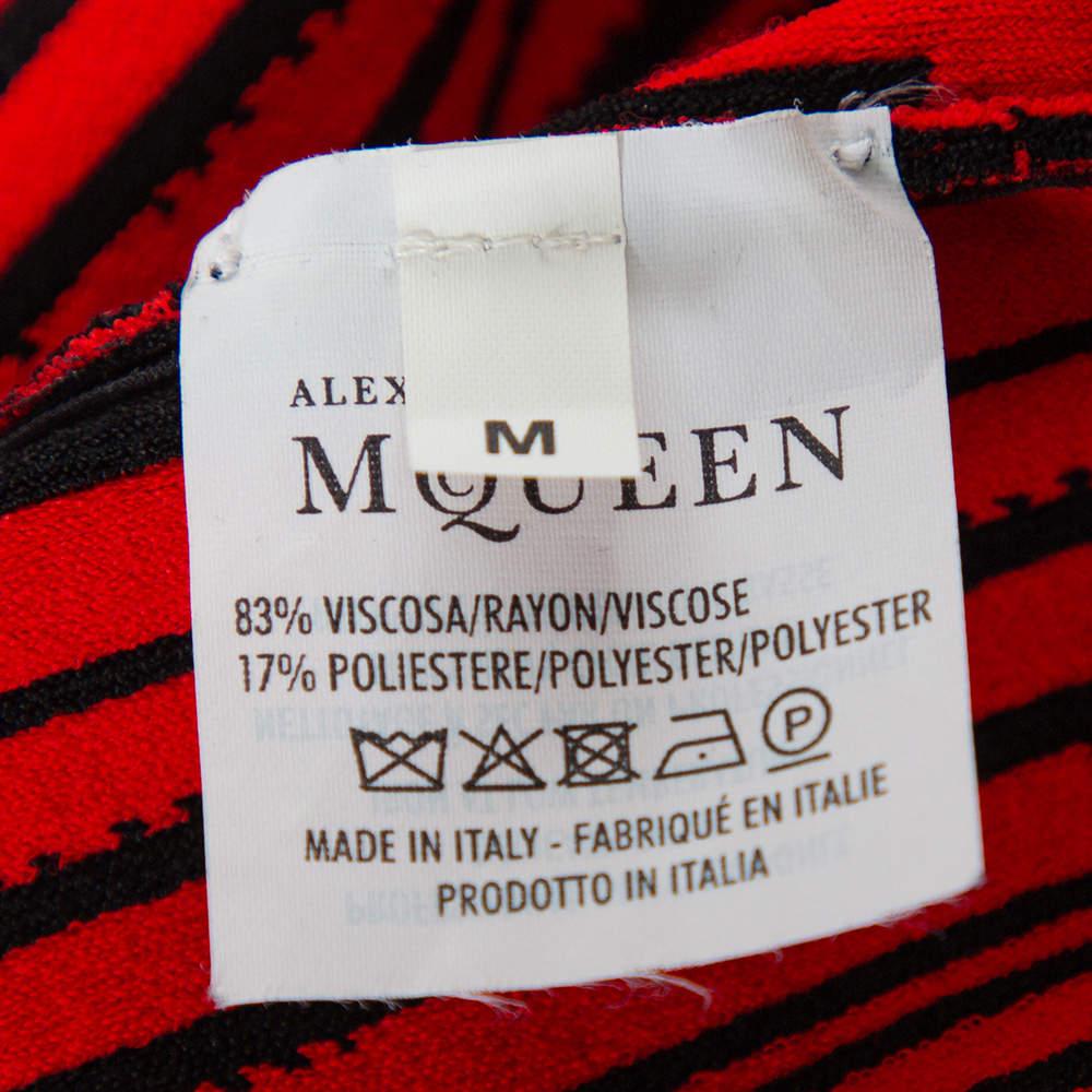 Women's Alexander McQueen Red & Black Jacquard Knit Sheath Dress M For Sale