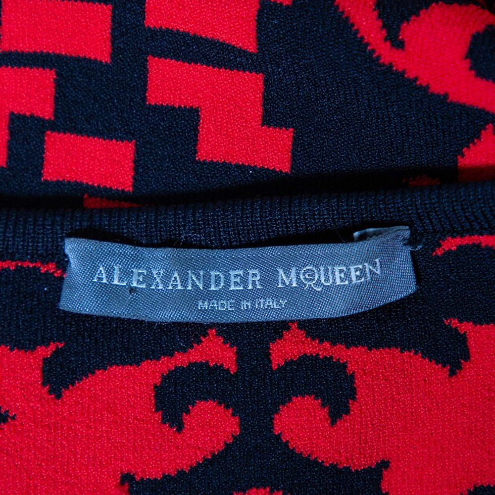 Alexander McQueen Red & Black Jacquard Knit Sheath Dress M For Sale 2