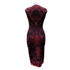 Alexander McQueen Red Black Lace Intarsia Bodycon Dress Size S