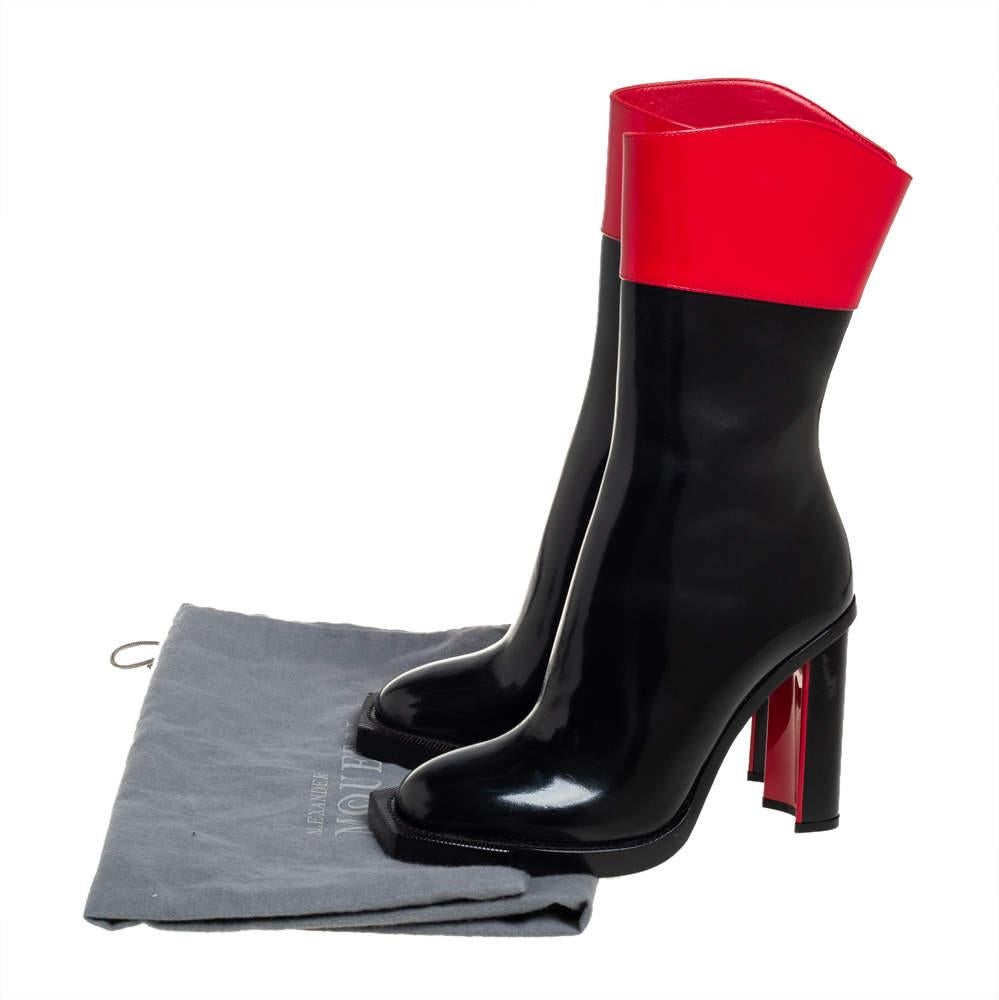 Alexander McQueen Red/Black Patent Leather Calf Length Boots Size 38.5 For Sale 3