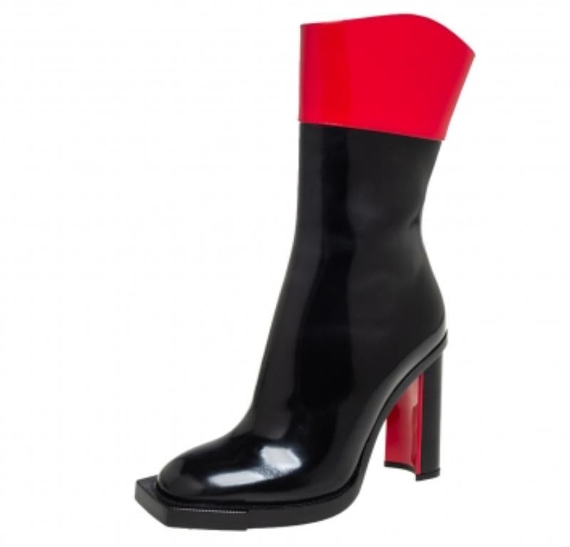 Alexander McQueen Red/Black Patent Leather Calf Length Boots Size 38.5 For Sale 4