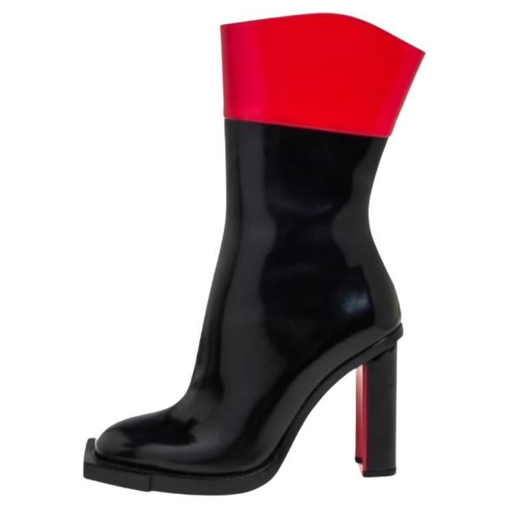 Alexander McQueen Red/Black Patent Leather Calf Length Boots Size 38.5 For Sale