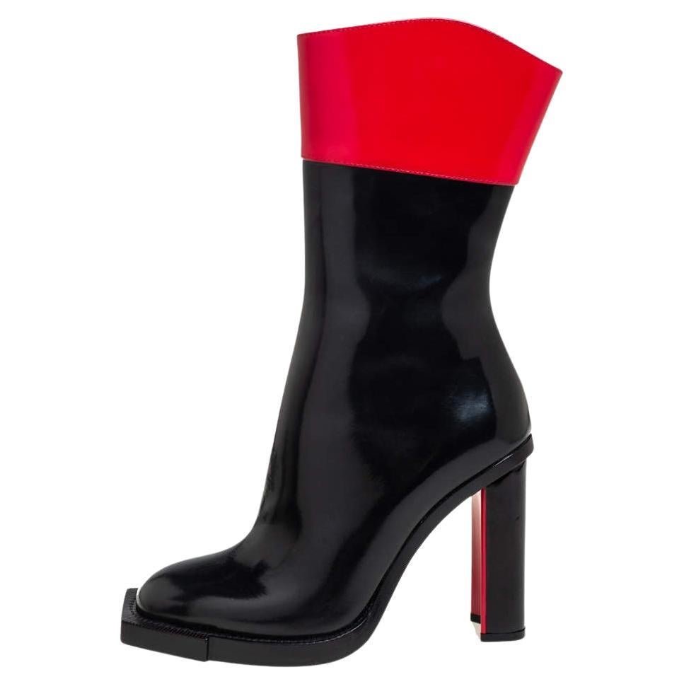 Alexander McQueen Red/Black Patent Leather Calf Length Boots Size 38.5 For Sale
