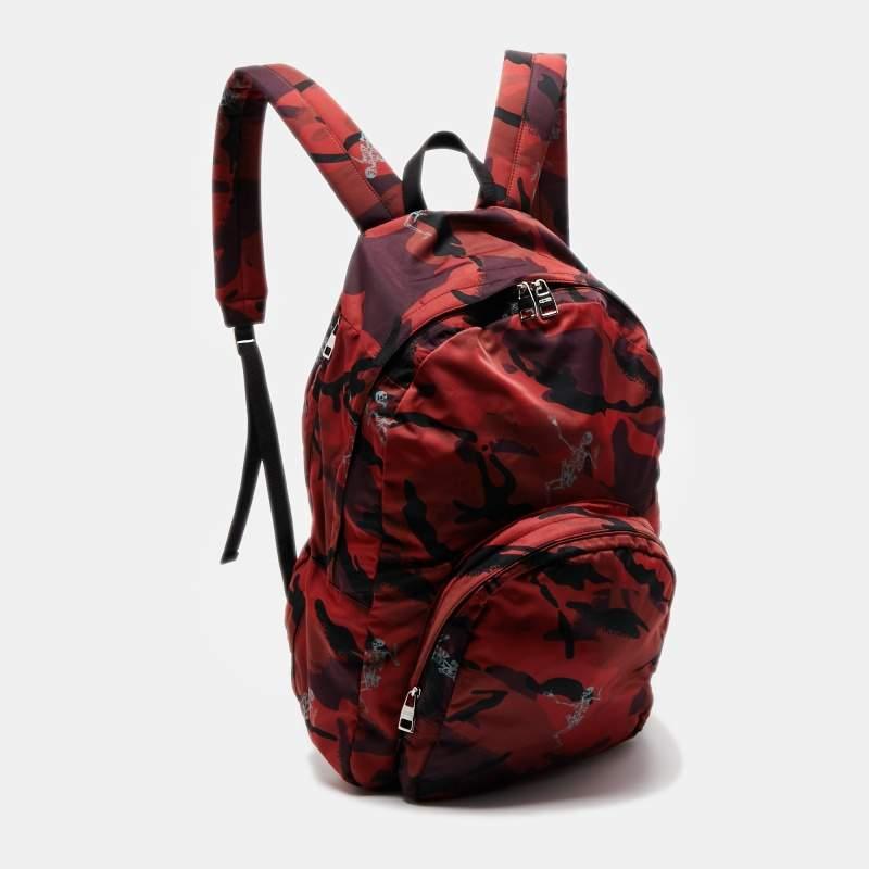 Alexander McQueen Red Camo Nylon Dancing Skeleton Backpack In Excellent Condition In Dubai, Al Qouz 2