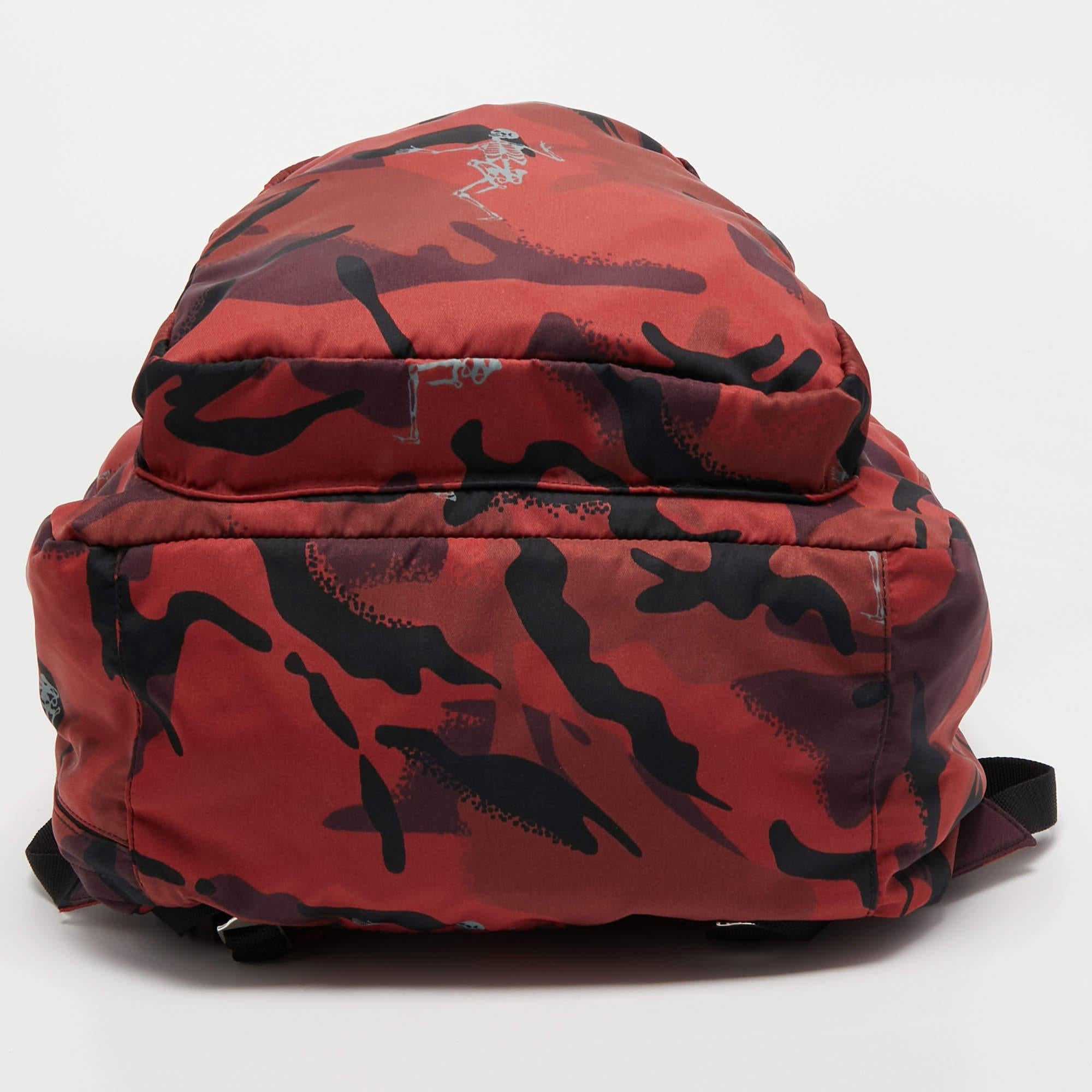 Men's Alexander McQueen Red Camo Nylon Dancing Skeleton Backpack