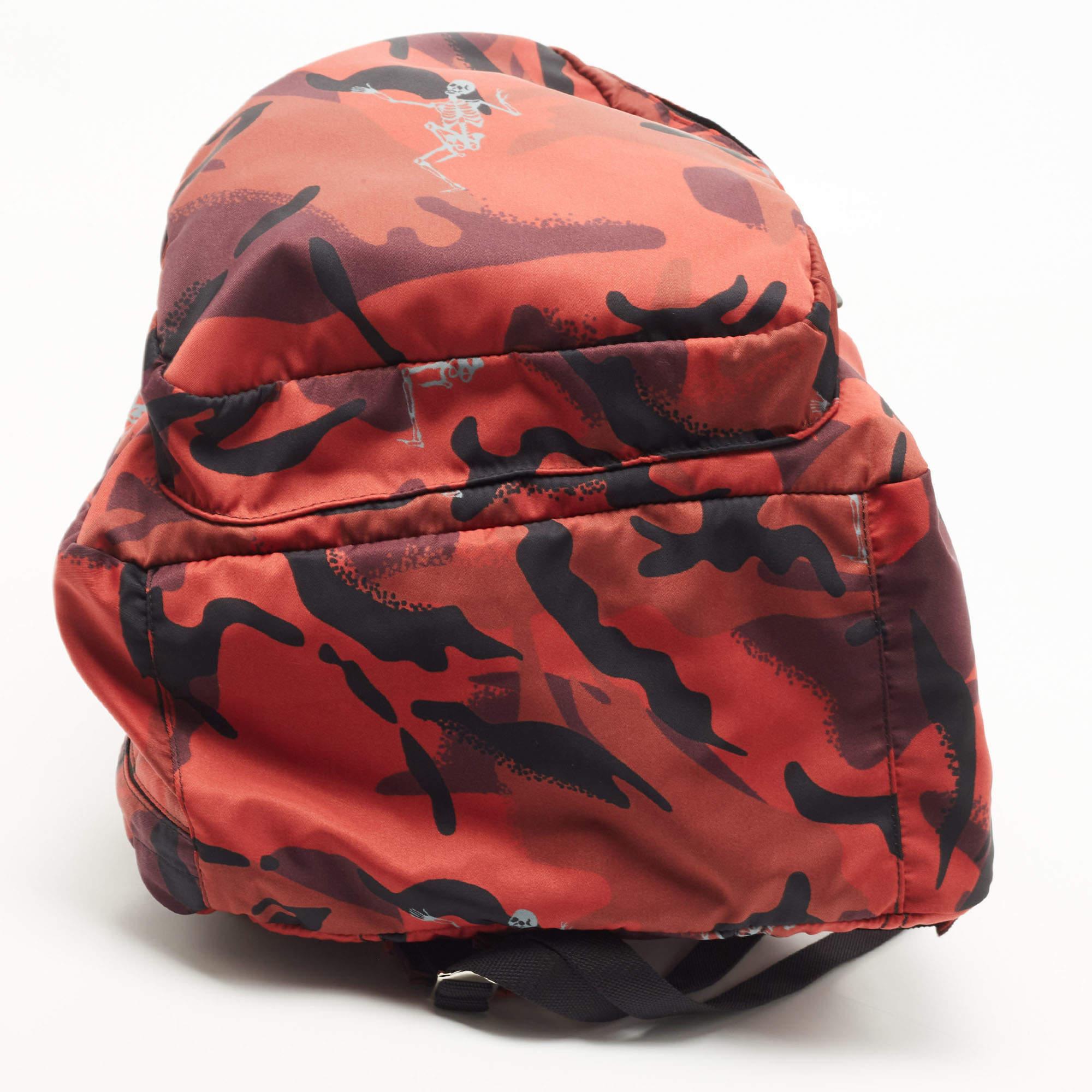 Alexander McQueen Red Camo Nylon Dancing Skeleton Backpack In New Condition In Dubai, Al Qouz 2