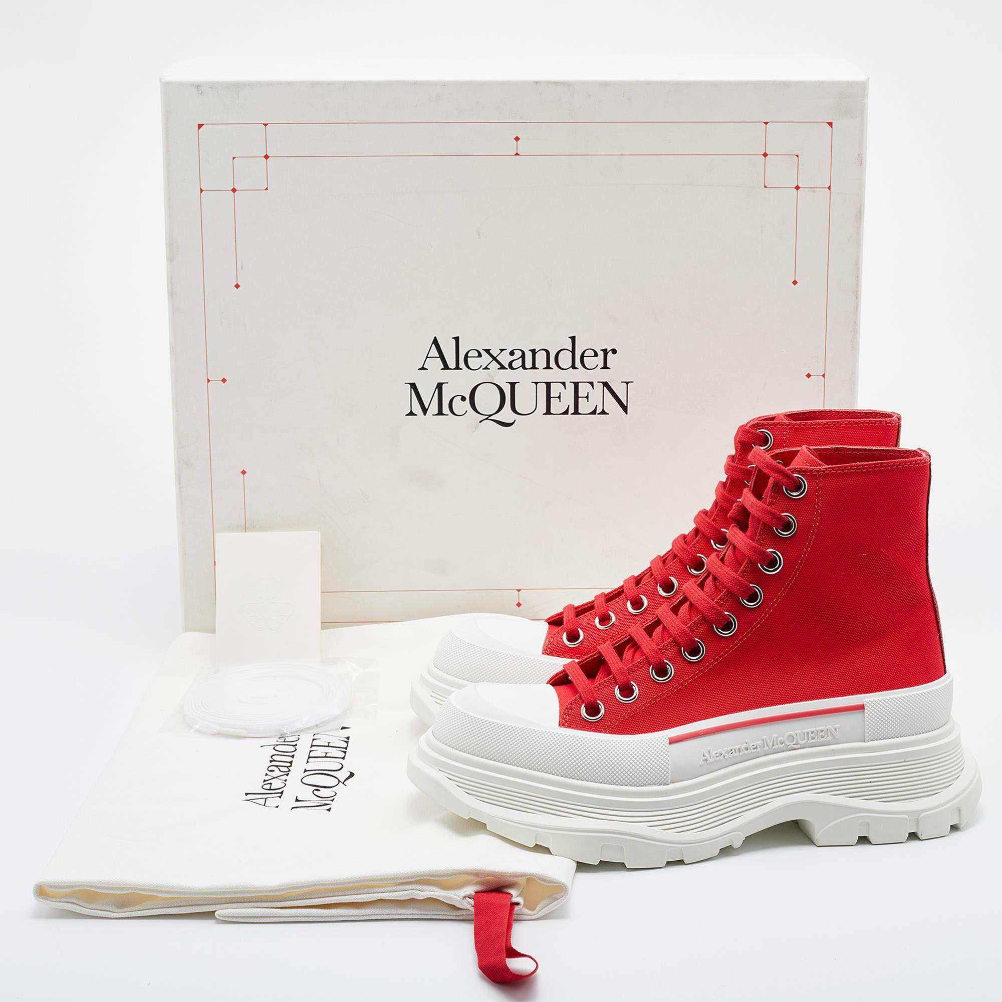 Alexander McQueen Red Canvas Tread Slick High Top Sneakers Size 36 2