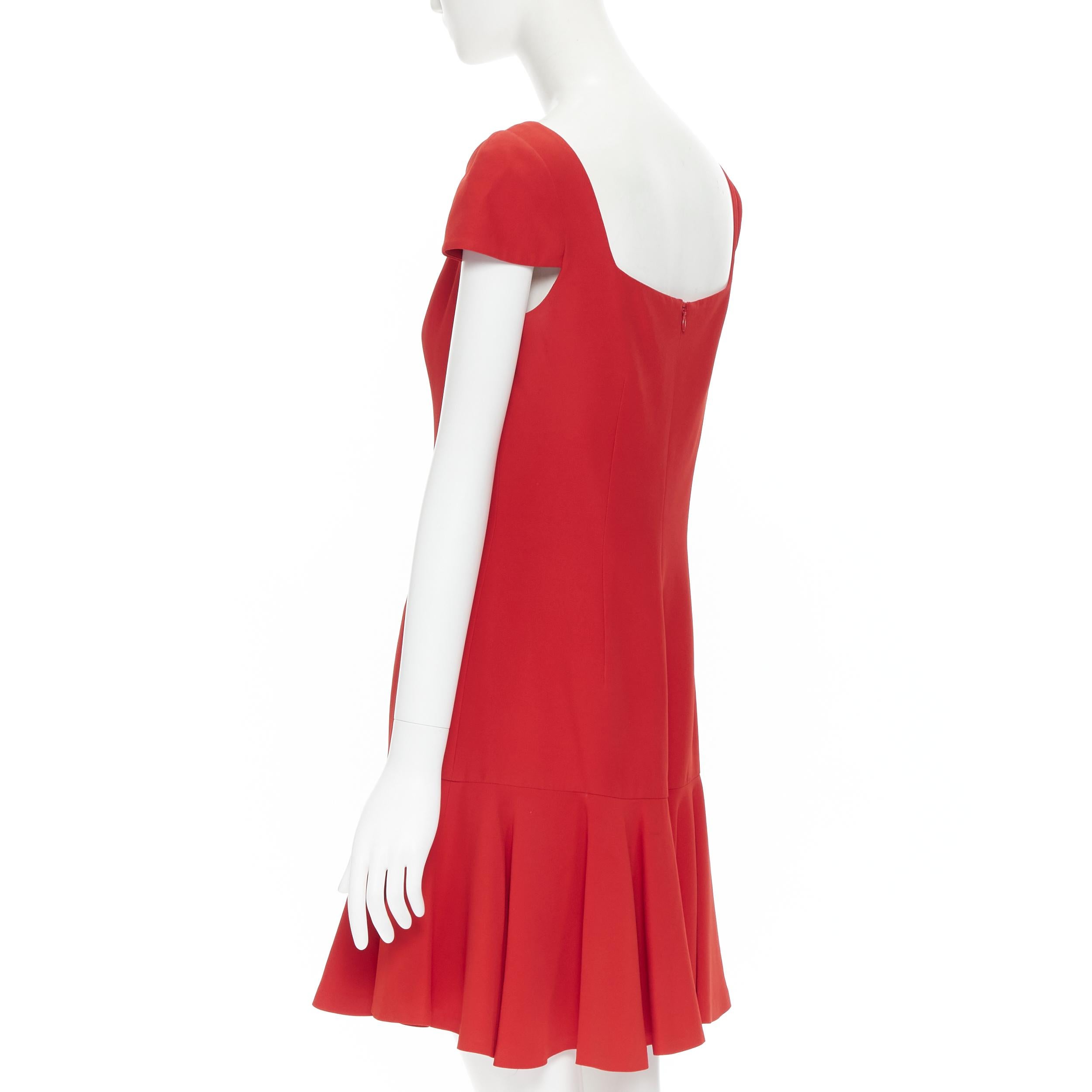 ALEXANDER MCQUEEN red cap sleeve cut out flute skirt cocktail dress IT44 M In Excellent Condition In Hong Kong, NT