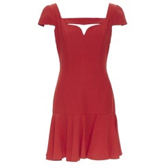 ALEXANDER MCQUEEN red cap sleeve cut out flute skirt cocktail dress IT44 M