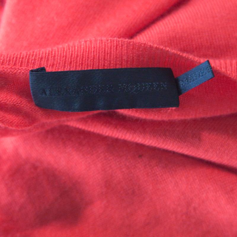 Men's Alexander McQueen Red Cashmere Jacquard Skull Detail V Neck Sweater L
