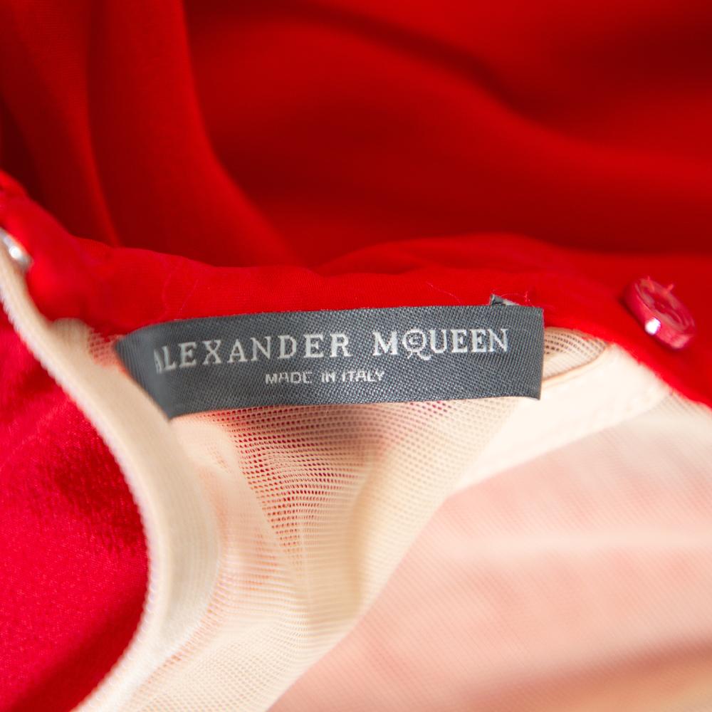 Alexander McQueen Red Chiffon Bustier Detail Strapless Evening Gown M 2