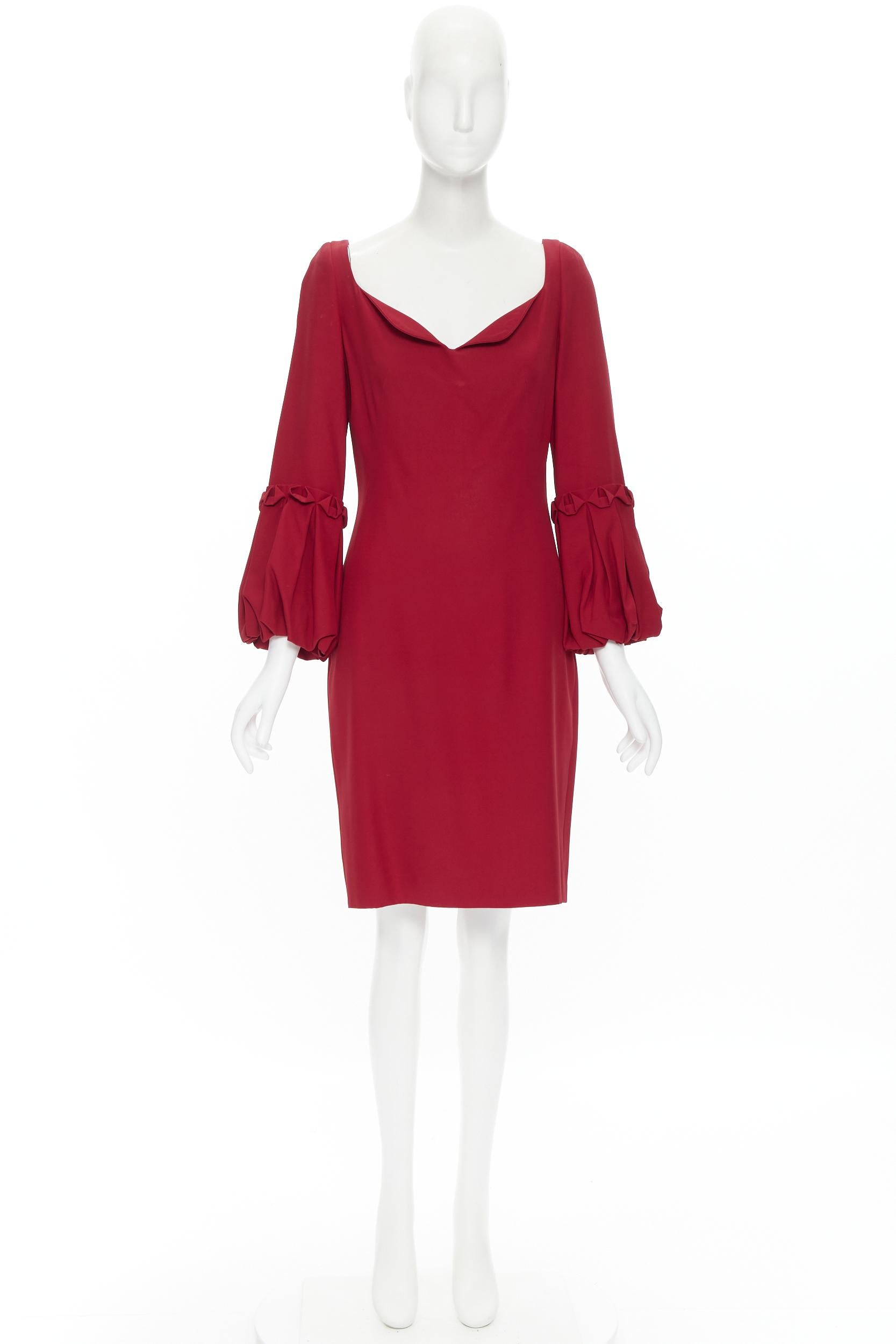 ALEXANDER MCQUEEN red crepe bubble flared cuff cocktail dress IT44 4