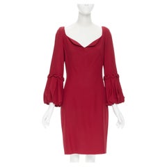 ALEXANDER MCQUEEN red crepe bubble flared cuff cocktail dress IT44 L