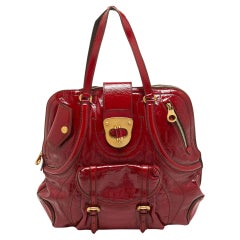 Alexander McQueen Red Croc Embossed Patent Leather Novak Flapper Bag