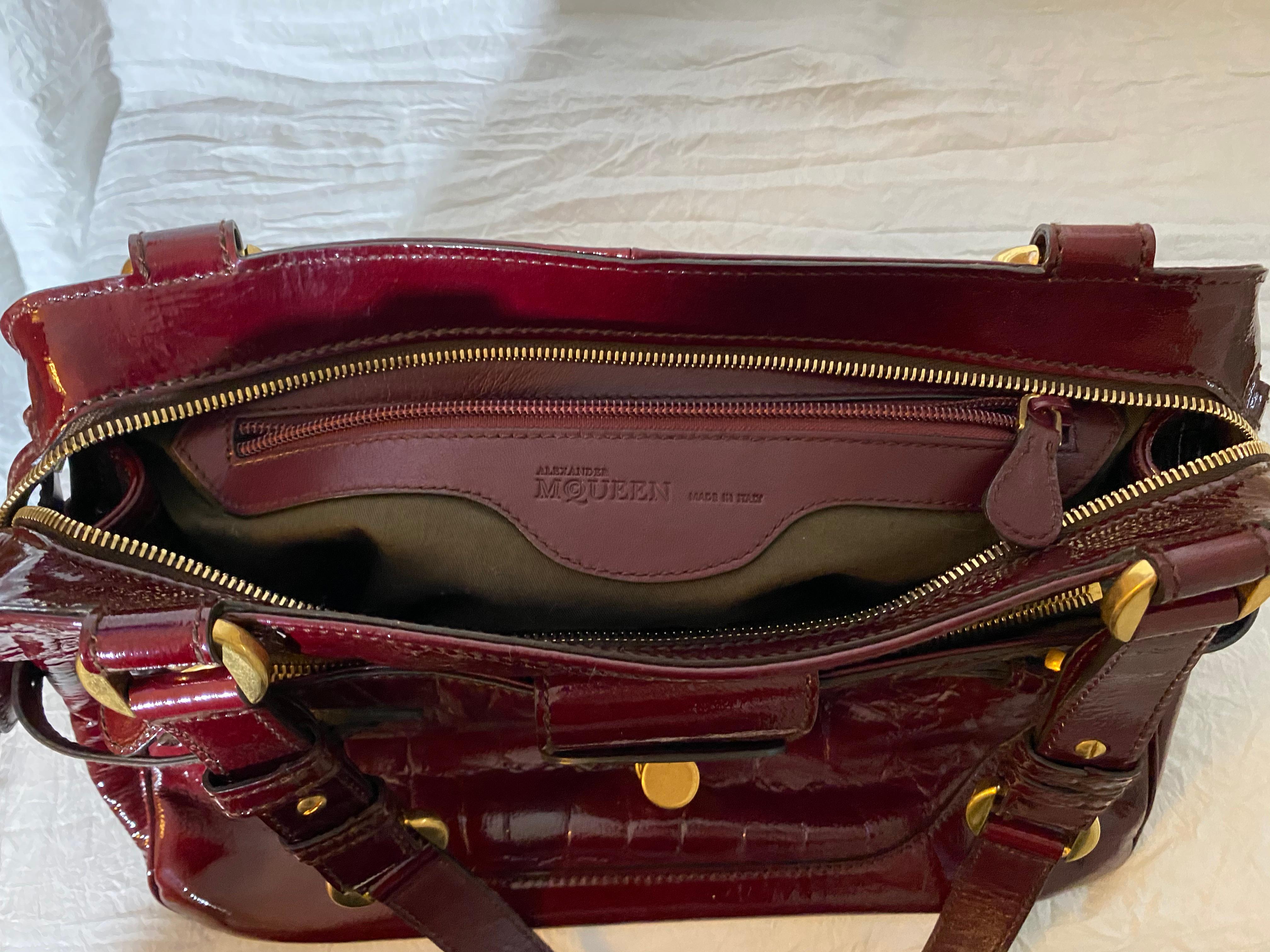 Alexander McQueen Red Crocodile Leather Top Handle Bag In Fair Condition For Sale In Annapolis, MD