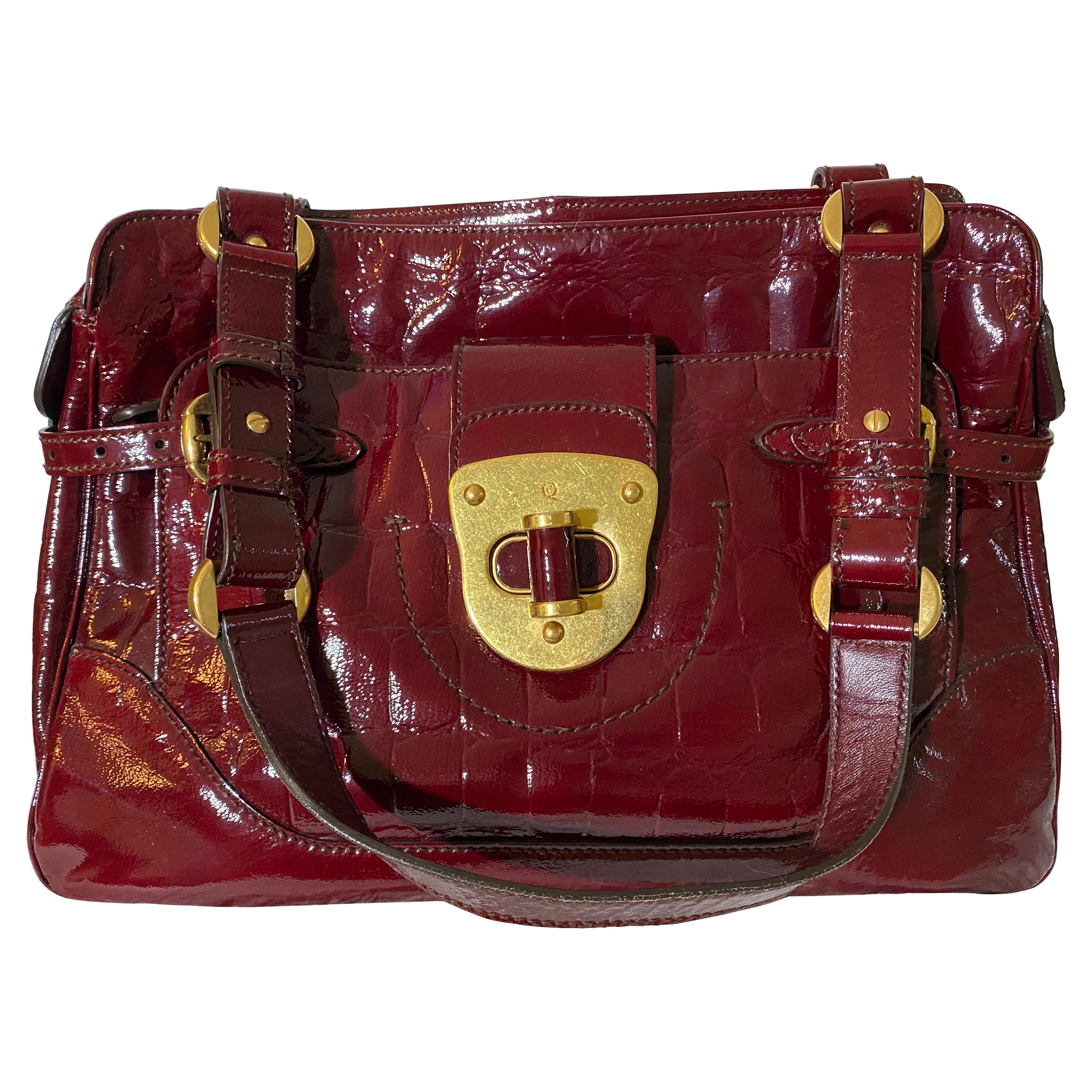 Alexander McQueen Red Crocodile Leather Top Handle Bag For Sale