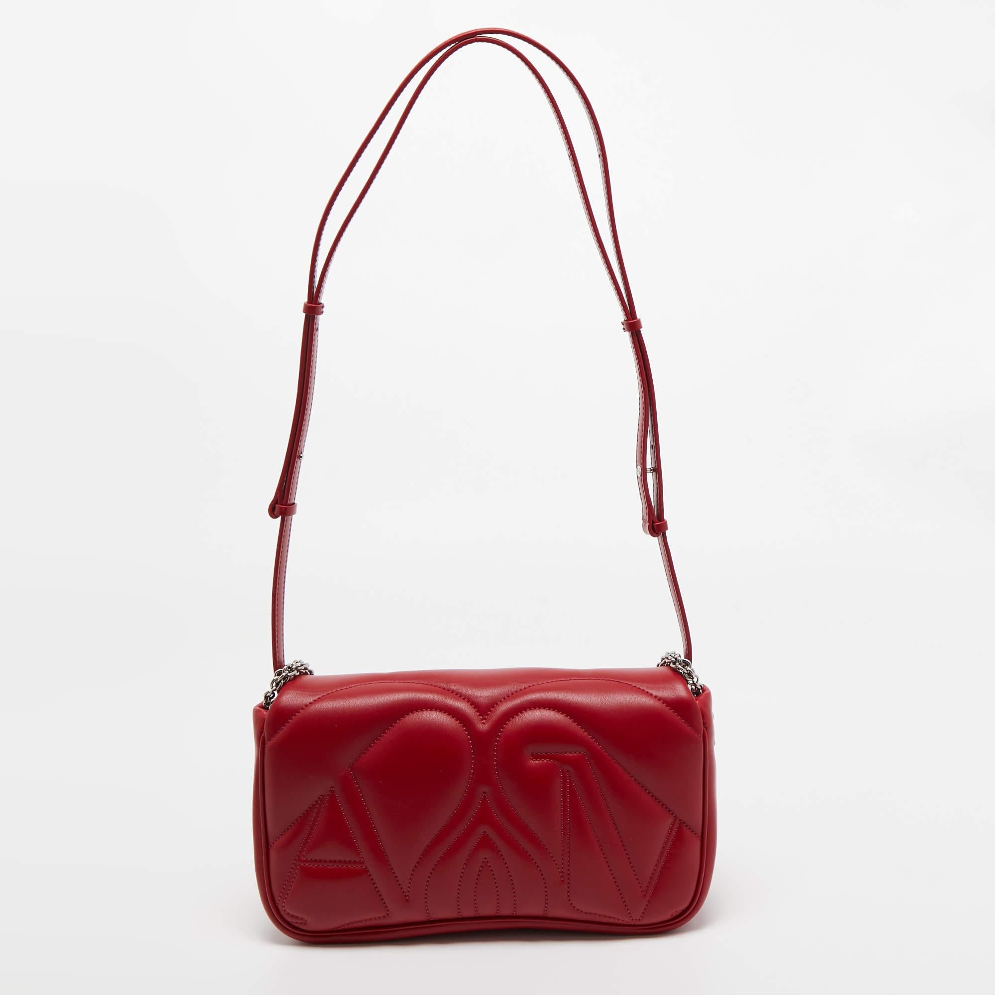 Alexander McQueen Red Embossed Leather The Seal Shoulder Bag 5