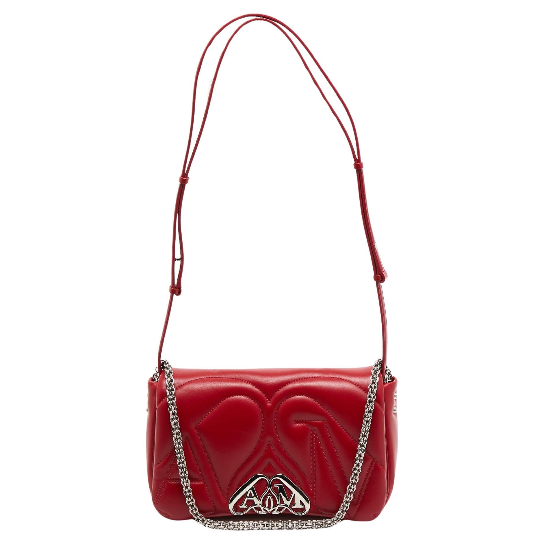 Alexander McQueen Red Embossed Leather The Seal Shoulder Bag For Sale