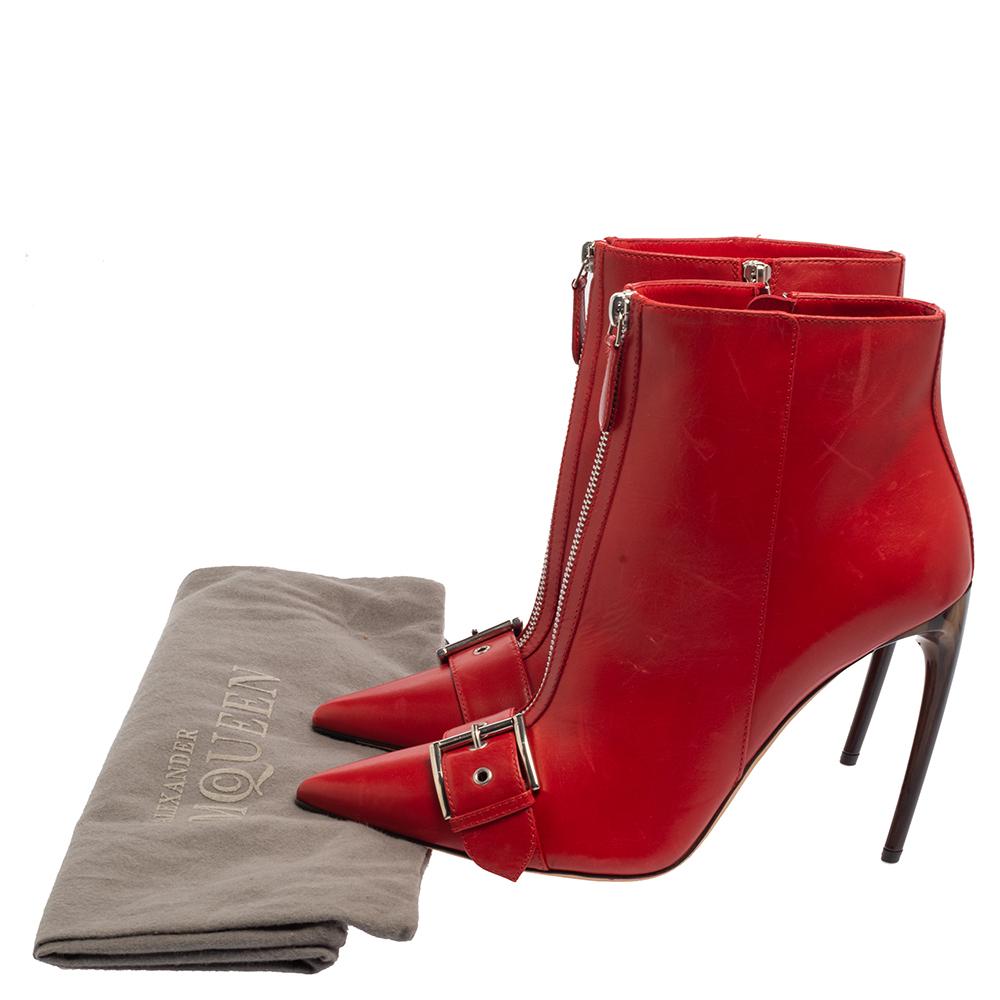 Alexander McQueen Red Leather Ankle Length Boots Size 41 4