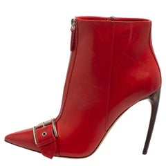 Alexander McQueen Red Leather Ankle Length Boots Size 41