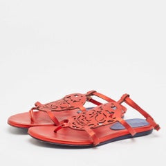 Alexander McQueen Red Leather Ankle Strap Flat Sandals Size 37