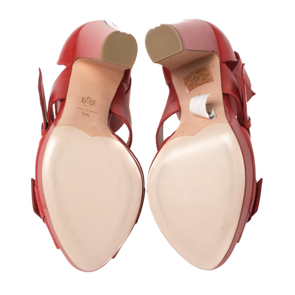 Women's Alexander McQueen Red Leather Buckle Strappy Platform Sandals Size 36