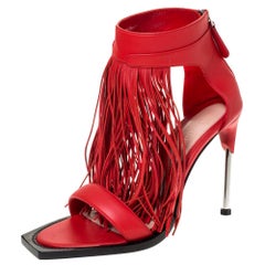 Alexander McQueen Red Leather Fringe Detail Sandals Size 38