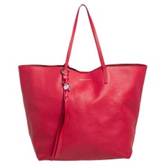 Alexander McQueen Red Leather Skull Charm Shopper Tote