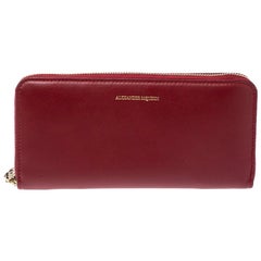 Alexander McQueen Red Leather Zip Around Wallet
