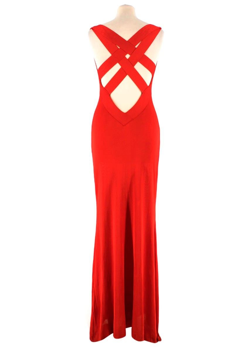 Alexander McQueen Red Lightweight Knit Cowl Neck Gown US 8 In Good Condition In London, GB