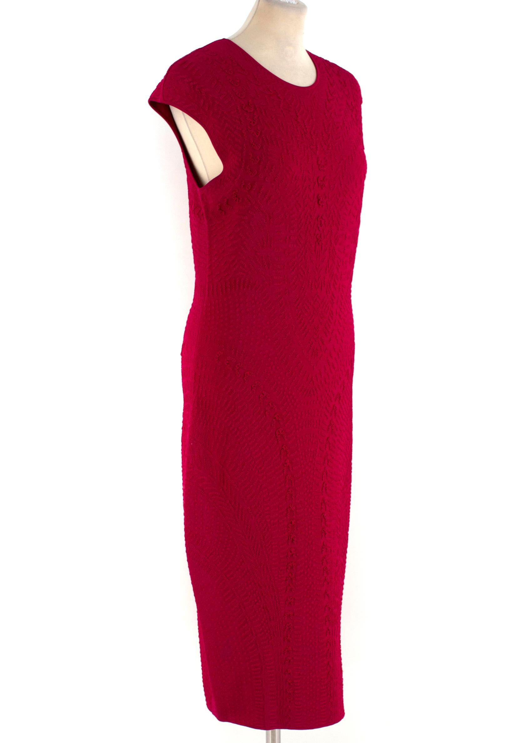 Alexander McQueen red matelasse-knit dress

- Crimson-red, heavyweight ornate matelasse knit 
- Round neck, capped sleeves 
- Slip on

Please note, these items are pre-owned and may show some signs of storage, even when unworn and unused. This is
