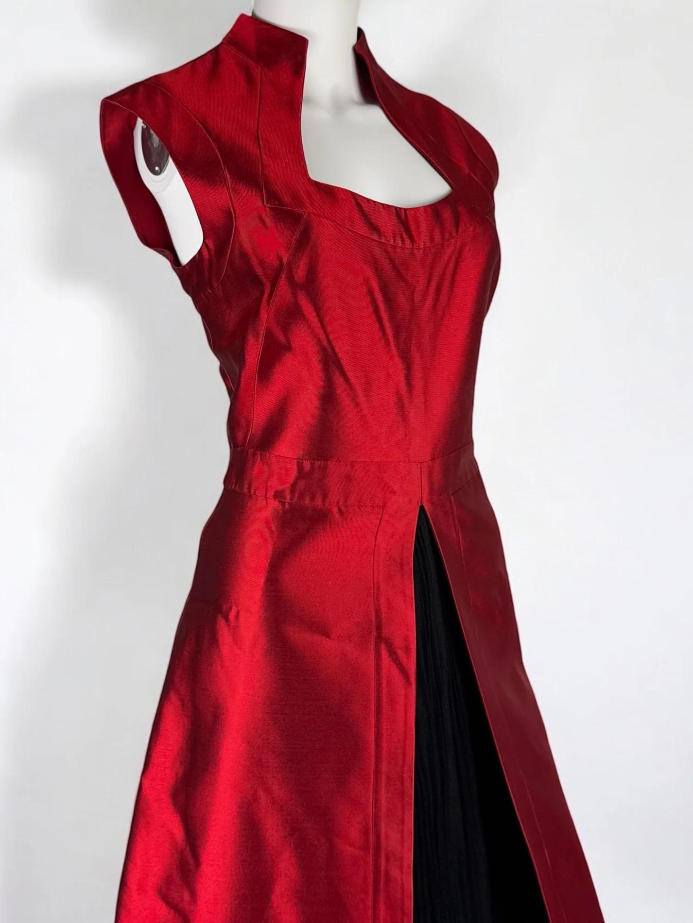 Alexander McQueen Red Mikado Silk Dress with Tulle, 2007 For Sale 2