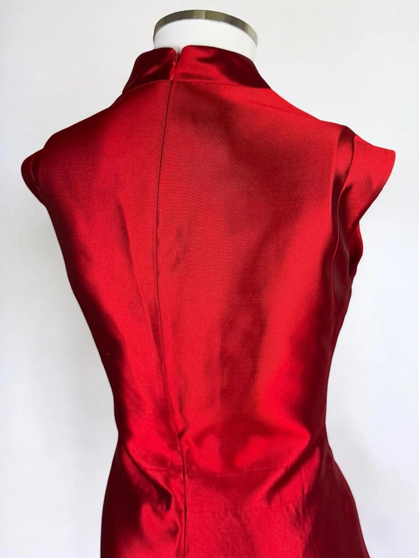 Alexander McQueen Red Mikado Silk Dress with Tulle, 2007 For Sale 4