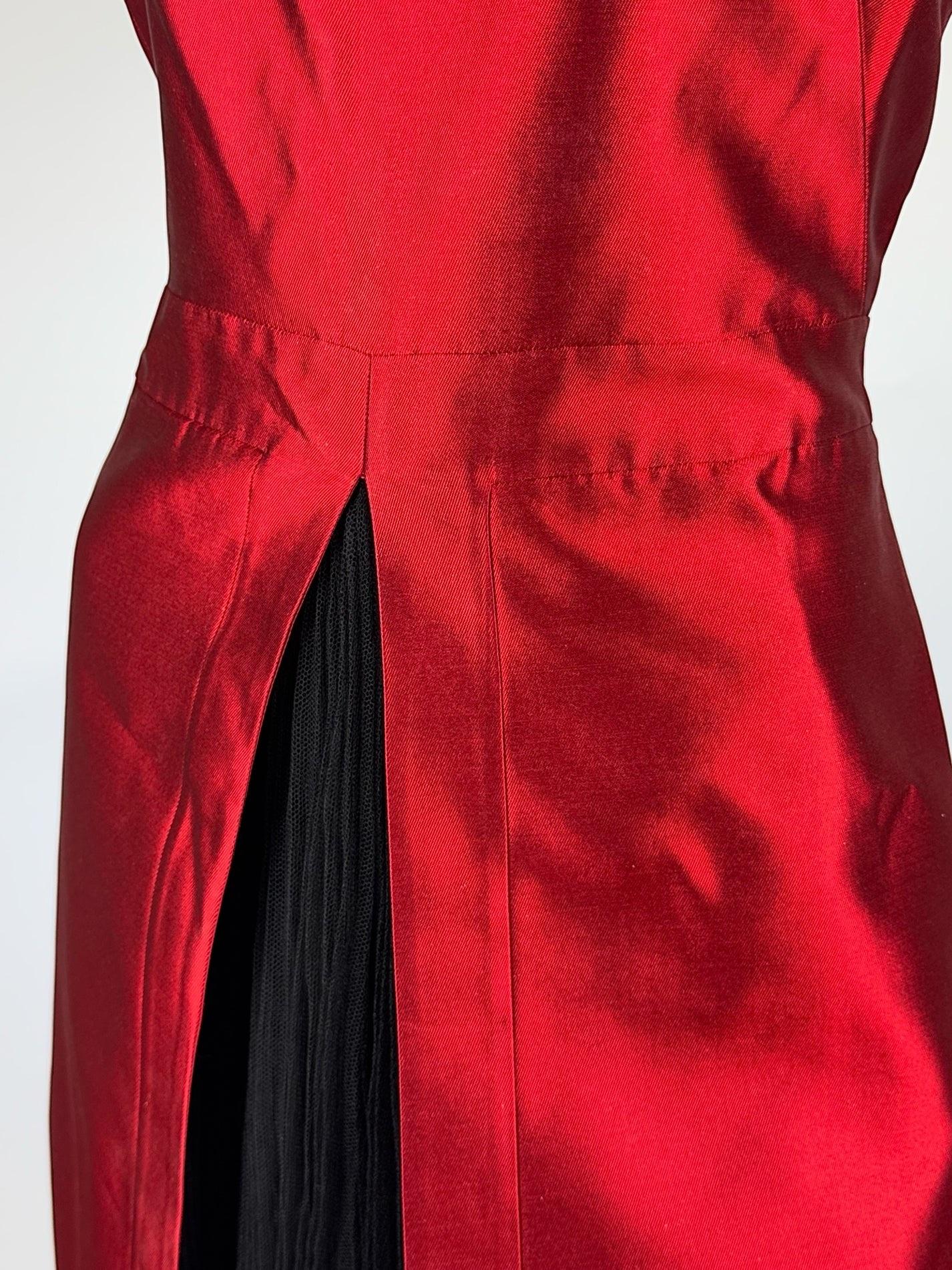 Alexander McQueen Red Mikado Silk Dress with Tulle, 2007 For Sale 5