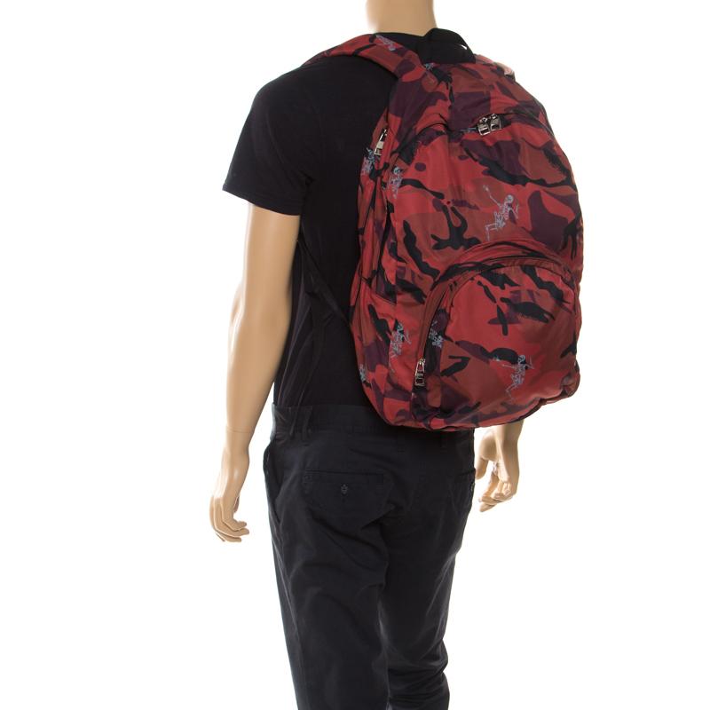 Black Alexander McQueen Red Nylon Dancing Skeleton Backpack