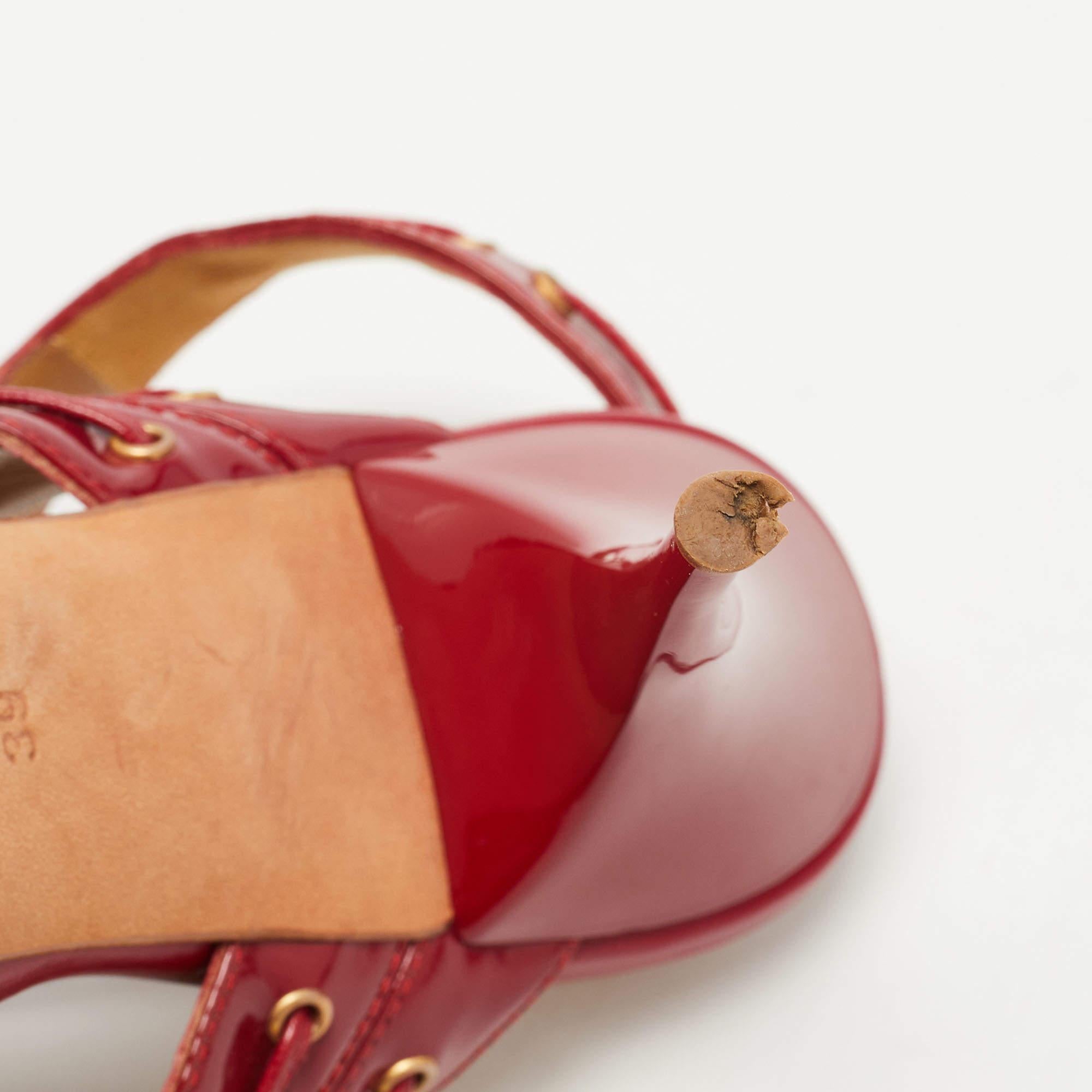Alexander McQueen Red Patent Leather Lace Up Ankle Strap Sandals Size 39 For Sale 3