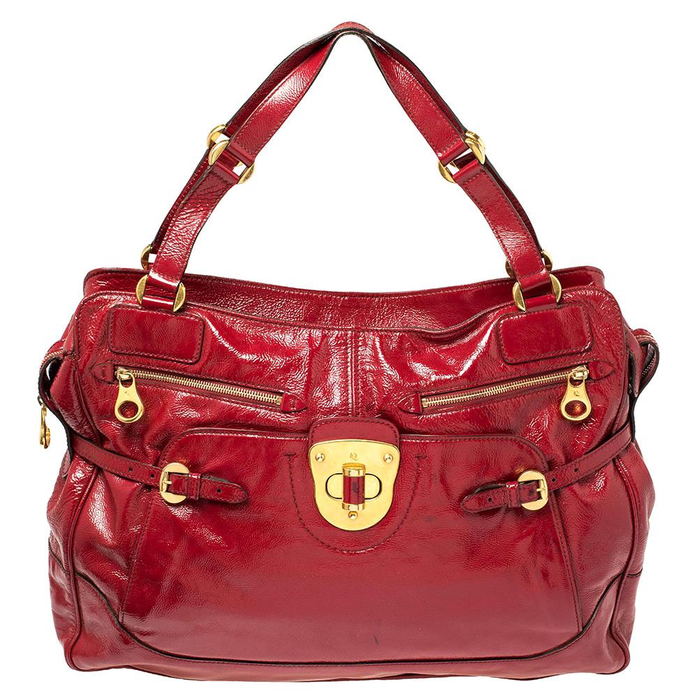 Alexander McQueen Red Patent Leather Satchel For Sale