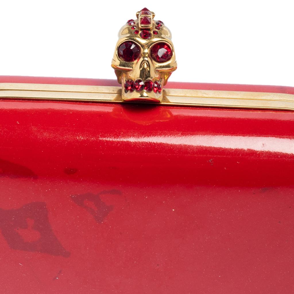 Alexander McQueen Red Patent Leather Skull Box Clutch 3