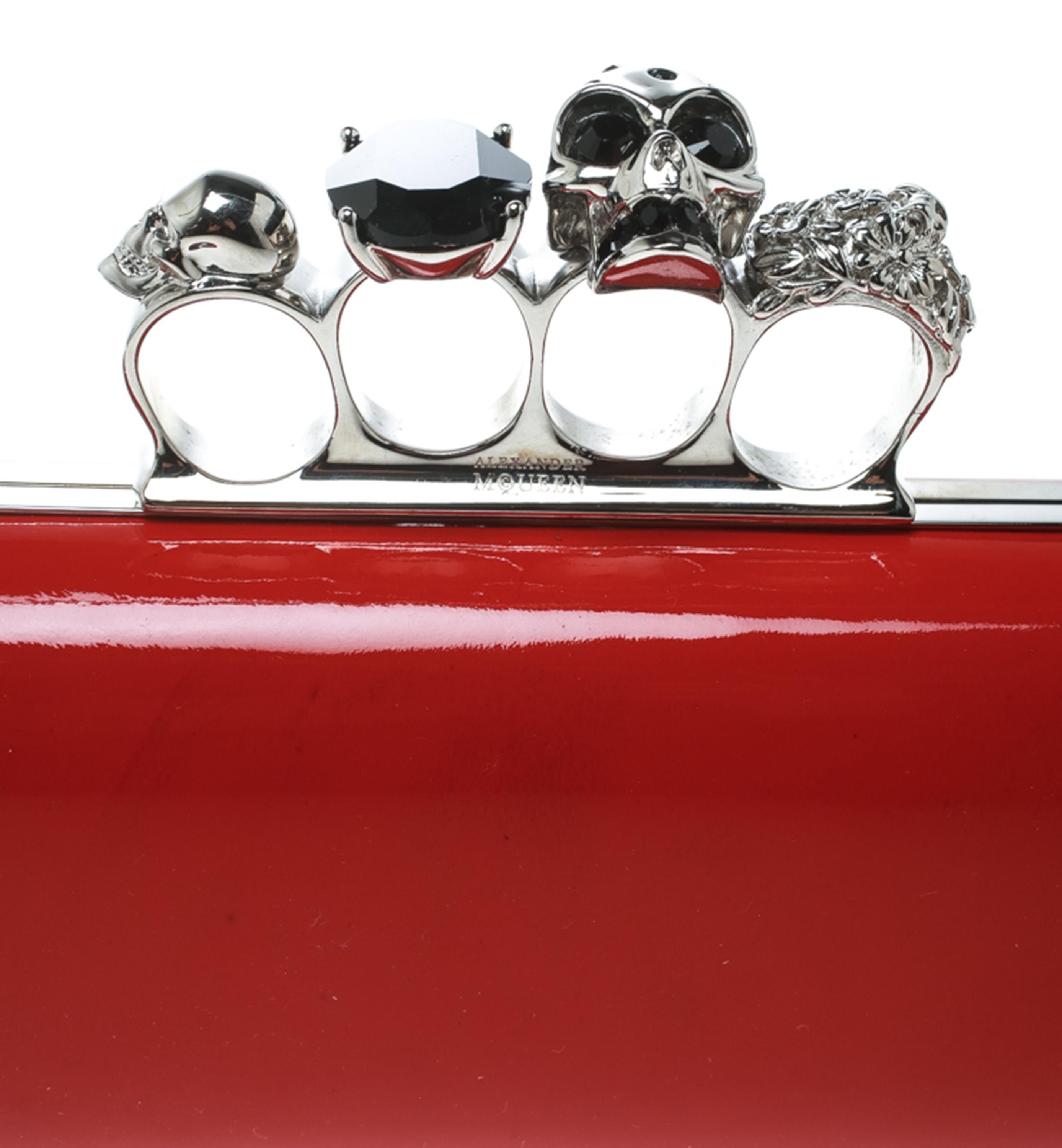 Alexander McQueen Red Patent Leather Skull Knuckle Clutch 6