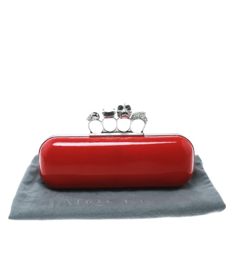 Alexander McQueen Red Patent Leather Skull Knuckle Clutch 7
