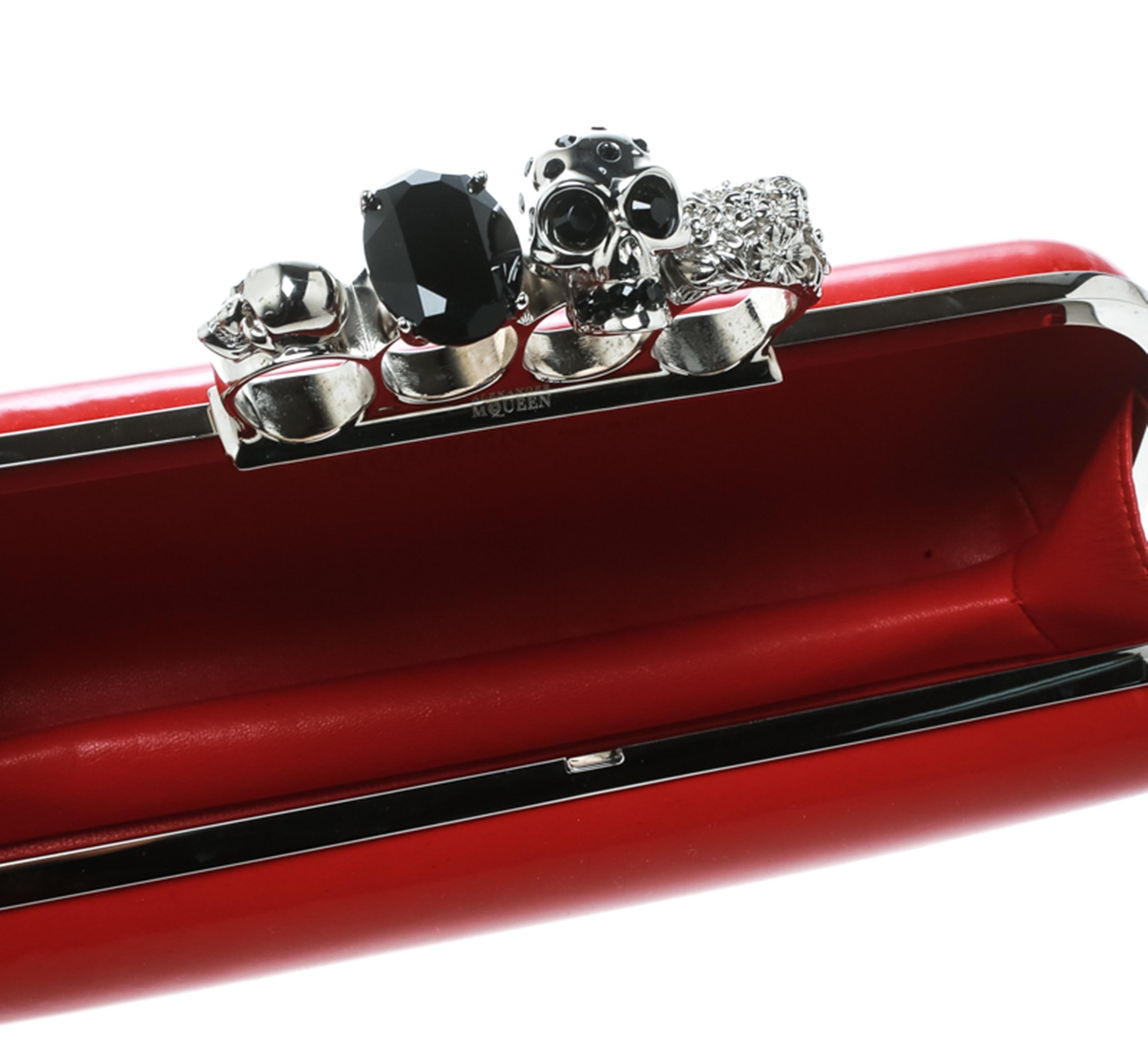 Alexander McQueen Red Patent Leather Skull Knuckle Clutch 3