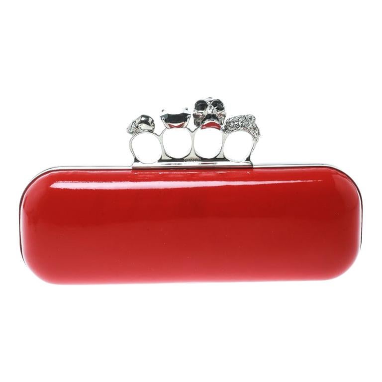 Alexander McQueen Red Patent Leather Skull Knuckle Clutch