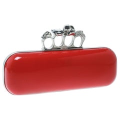 Alexander McQueen Red Patent Leather Skull Knuckle Clutch