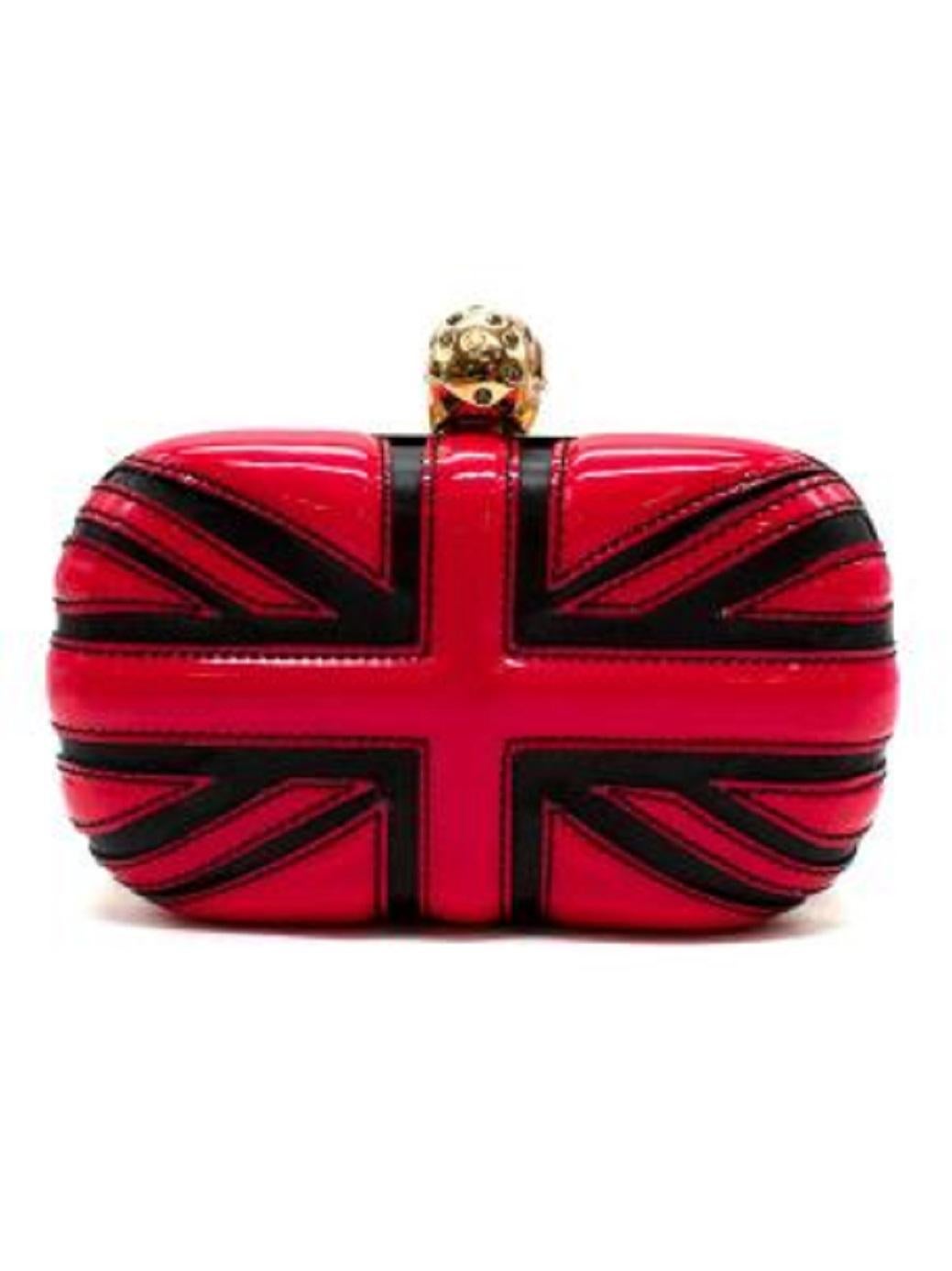 Alexander McQueen Red Patent-leather Union Jack Clutch In Excellent Condition For Sale In London, GB
