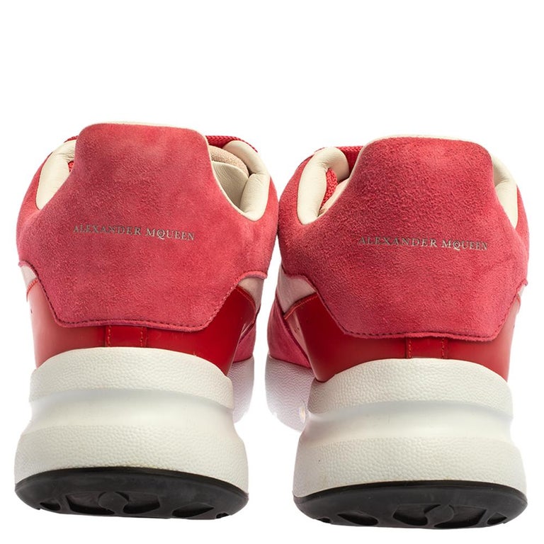 Alexander McQueen Red/Pink Suede Leather Low Top Sneakers Size 40 at 1stDibs