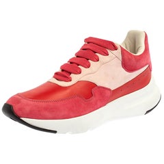 Used Alexander McQueen Red/Pink Suede Leather Low Top Sneakers Size 40