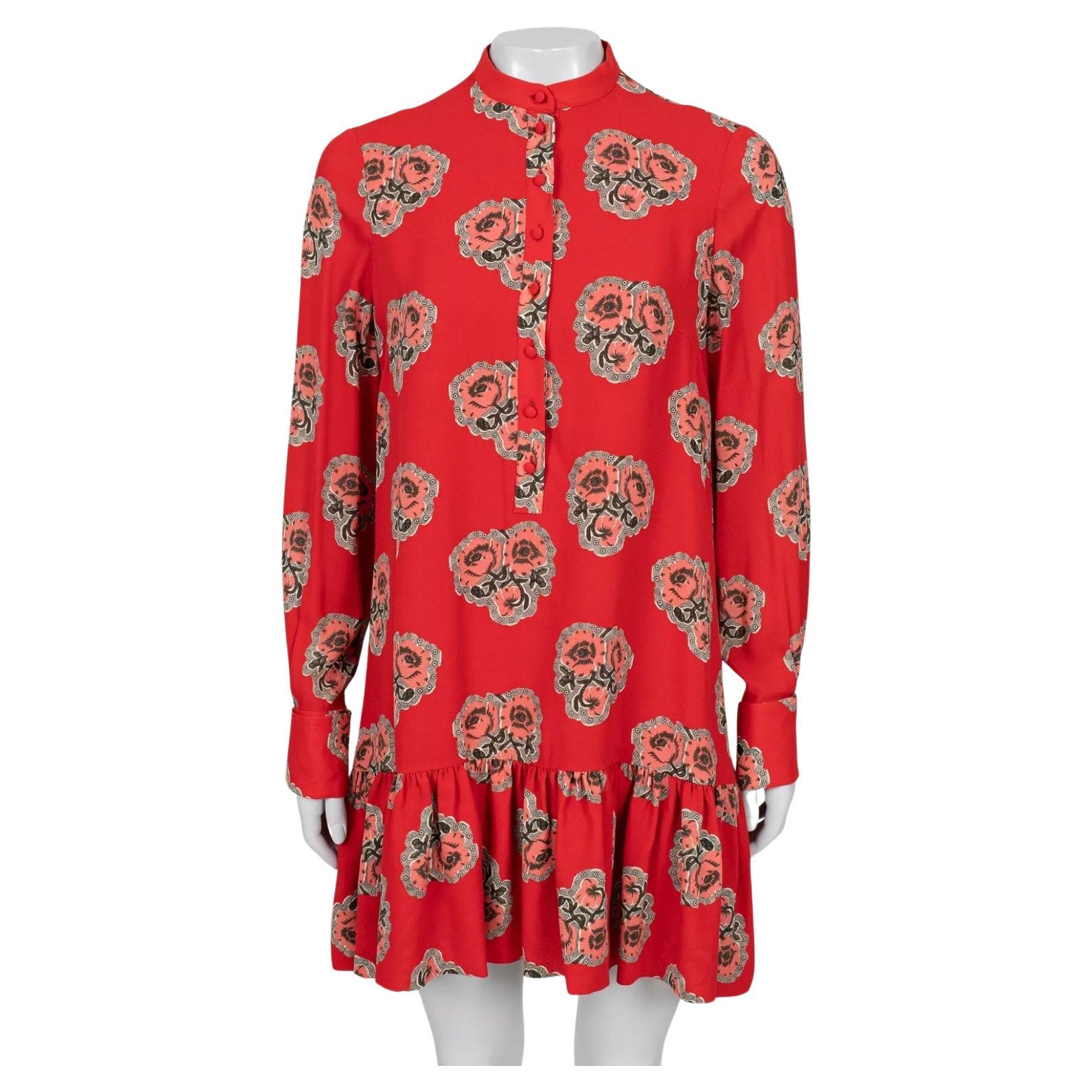 Alexander McQueen - Mini robe en soie imprimée coquelicot - rouge Sz.40 IT en vente