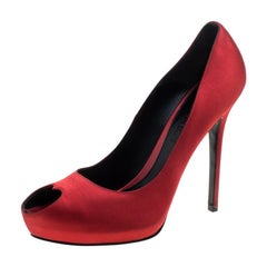 Alexander McQueen Red Satin Heart Peep Toe Pumps Size 41
