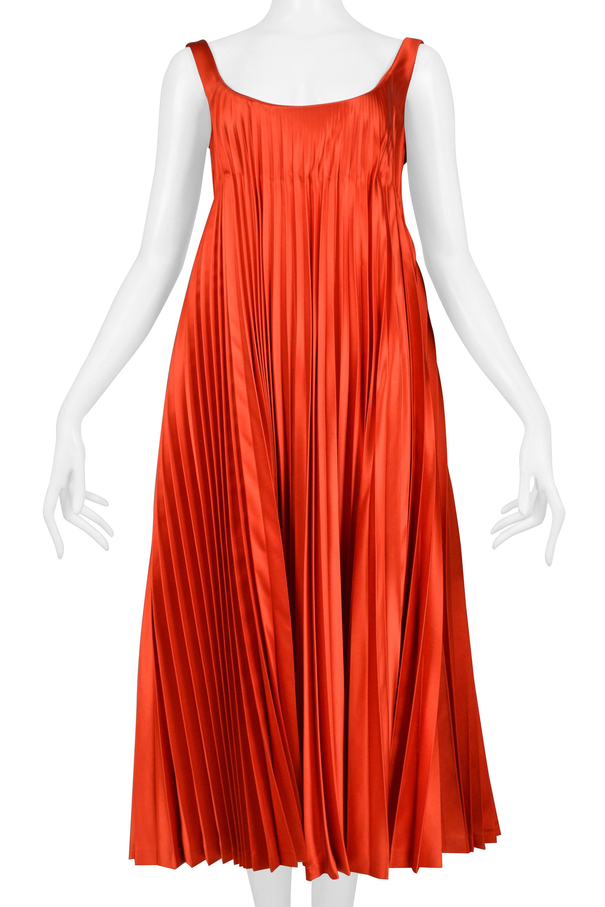 Alexander McQueen Red Satin Pleated Cocktail Dress 2003 In Excellent Condition For Sale In Los Angeles, CA