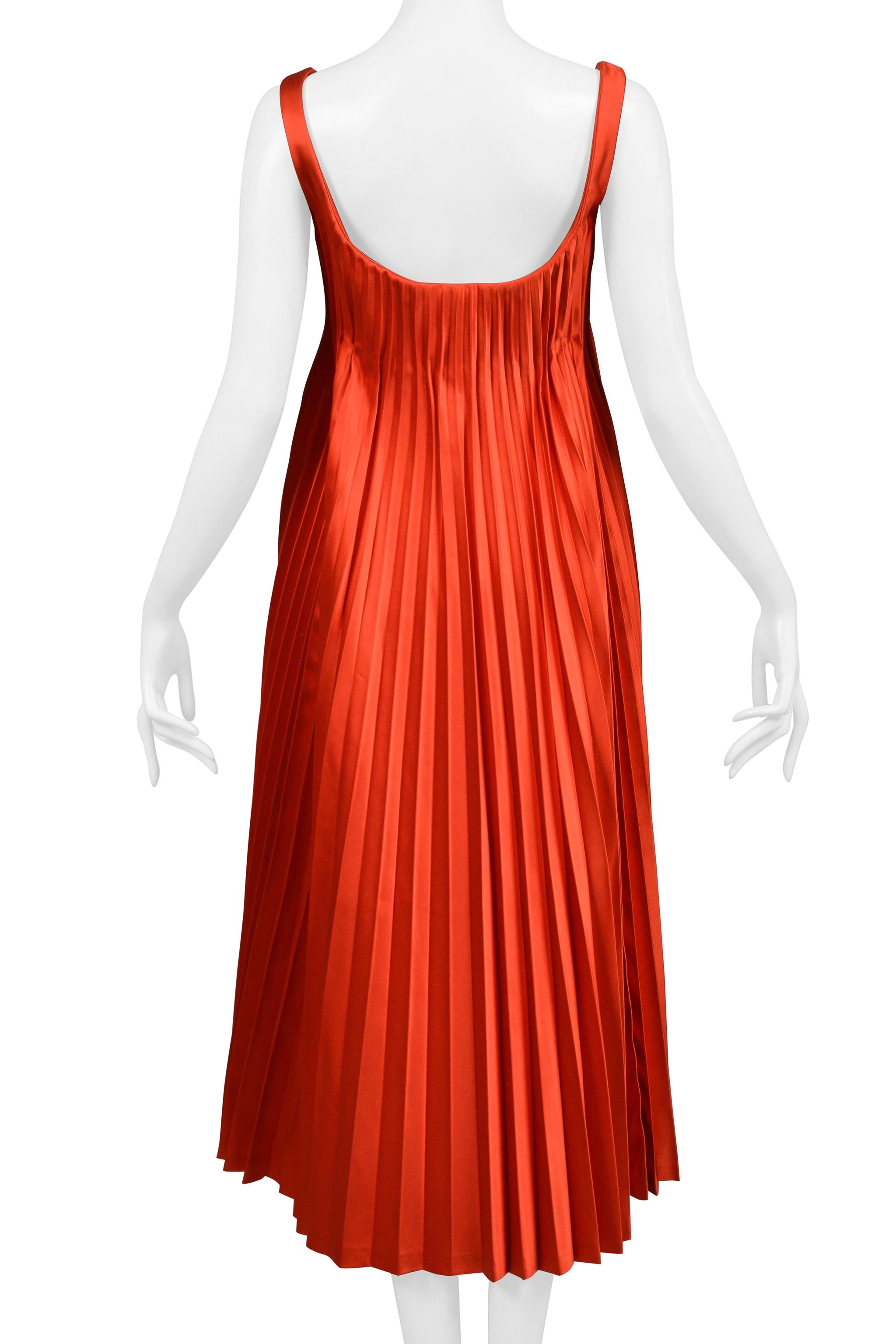 Women's Alexander McQueen Red Satin Pleated Cocktail Dress 2003 For Sale